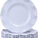 White Beaded Melamine 11 Inch Dinner Plates,Set of 6, Elegant Scalloped Pearl Serving Dishes plate, Unbreakable Dinnerware Dessert/Salad Plates, Dishwasher safe