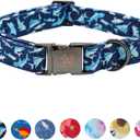 Elegant little tail Dog Collar, Blue Shark Pattern Pet Collar Durable Cute Dog Collars Male or Female Pet Gift Adjustable Dog Collar for Large Dogs (Large (Pack of 1))