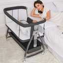 Jixrolyn Bedside Bassinet for Baby, Adjustable Newborn Bassinet with Wheels, Storage Basket, Mattress, Easy to Assemble & Portable Folding Baby Cradle (Black), Crib