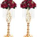 Metal Flower Stands with Crystal Beads, Wedding Centerpieces for Table Decorations, Elegant Metal Flower Arrangement Stands, Flower Vases for Wedding Party Celebration Home Decor (Gold-2pcs)