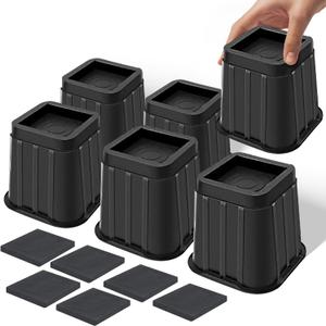 6 Pack Heavy Duty Bed Risers, 5 Inch Furniture Lift Risers, Square Couch Lifts for Bed, Couch, Dorm, Desk, Chair, Sofa, Table, Cabinet, Support Up to 2200 Lb