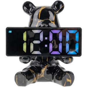 Resin Bear Statue Digital Clock Home Decor, Fluid Bear Tray Sculpture, Graffiti Art Figurine Home Ornament Decoration for Office, Living Room, Bedroom, Book Shelf, TV Cabinet, Desktop (Black)