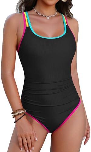 Blooming Jelly Womens Tummy Control Bathing Suit Modest One Piece Swimsuits Slimming Scoop Neck Neon 2026 Swim Suit XL