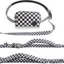 Roses&Poetry Hands Free Dog Leash with Zipper Pouch, 6-9ft Bungee Waist Leash for Medium Large Dogs Walking, Running Lead with Dual Padded Handles Car Safety Buckle for Training Jogging (Checkered)