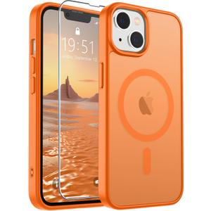 SUPFINE Magnetic for iPhone 14 Case & iPhone 13 Case with Screen Protector (Compatible with MagSafe)(Military Grade Drop Protection) Translucent Matte Shockproof Phone Cover,Starry Orange