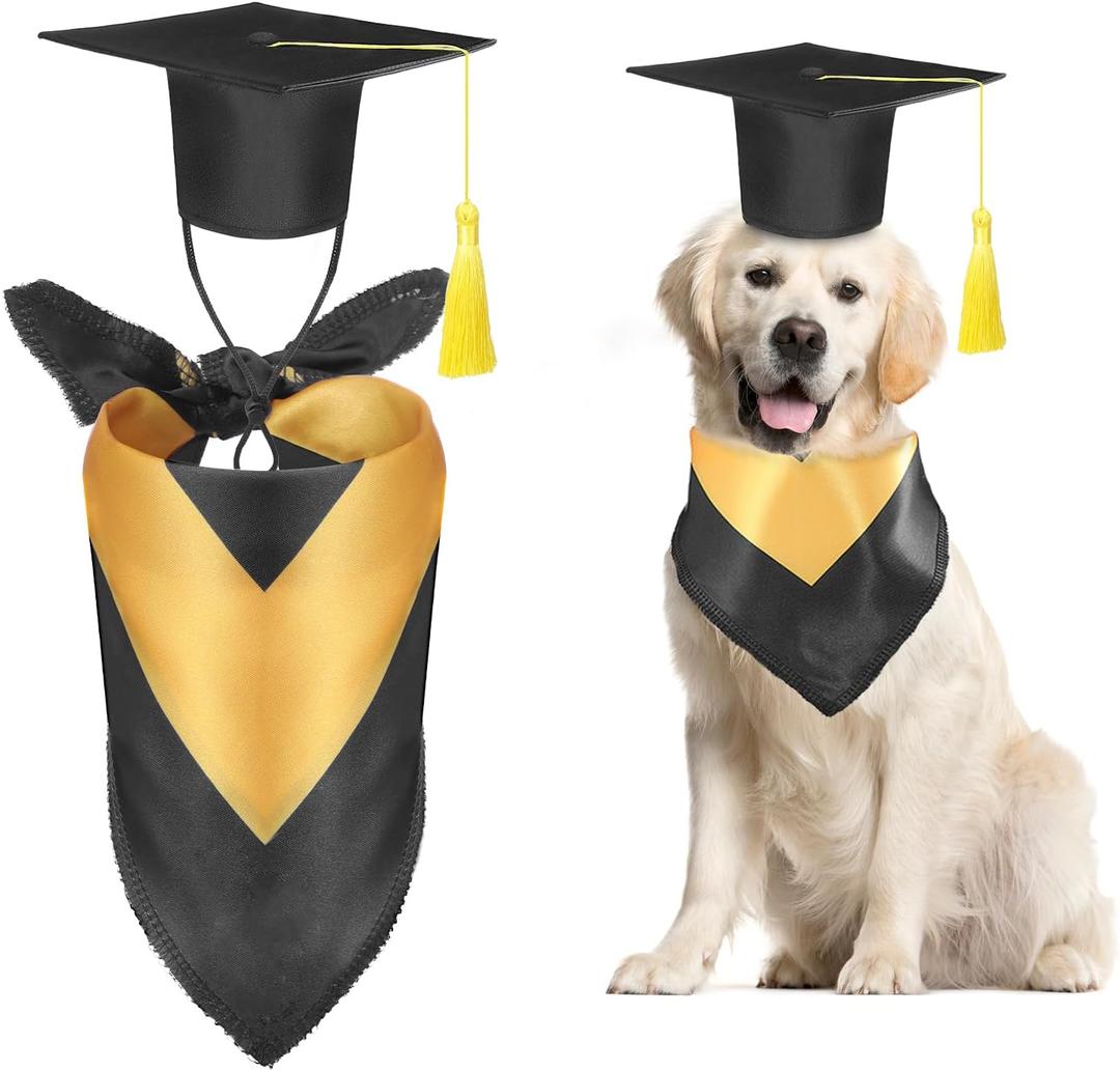 Huhumy 2 Pcs Dog Graduation Cap and Bandana Costumes with Tassels 2026 Dog Cat Graduation Hat Scarf Gown Adjustable Washable Grad Outfits Gifts for Medium Small Pet Supply(Black, Large)