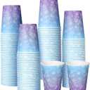 ReliThick 100 Pcs Snowflake Paper Cups Bulk 9 oz Disposable Snowflake Coffee Drinking Paper Cups Blue and Purple Party Favors for Holiday Birthday Wonderland Party Supplies