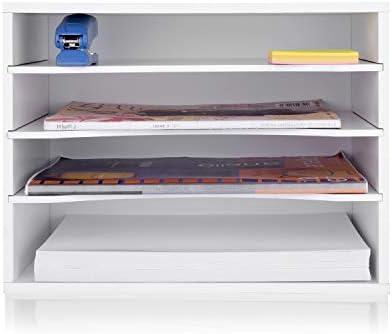 Paper Organizer Wood Desktop Organizer Storage Letter Tray File Sorter with Adjustable Shelves for Home Office (5-Tier, White)