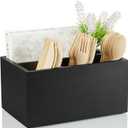 DRASTAR Silverware Caddy, Wooden Utensil Holder, Picnic Cutlery Holder, Black Silverware Holder, Plastic Silverware Caddy for Party, Countertop, Camping (Small)
