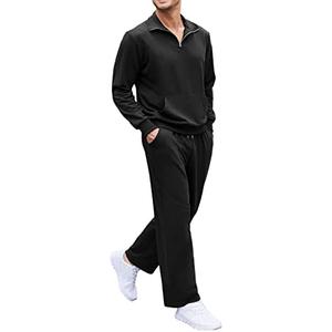 COOFANDY Men's 2 Piece Track Suit Set Jogging Sweatsuit Workout Quarter Zip Suit, M