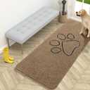 OLANLY Dog Door Mat for Muddy Paws 59x24, Paw Print Design, Absorbs Moisture and Dirt, Absorbent Non-Slip Washable Doormat, Quick Dry Chenille Mud Mat for Dogs, Entry Indoor Entryway Carpet, Tan