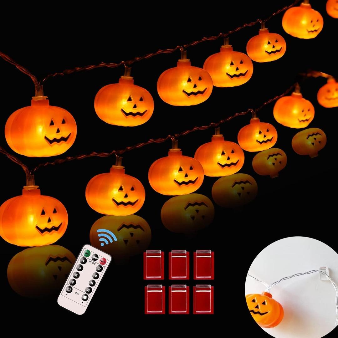 Halloween Lights,20FT 40 LEDs Holiday String Lights for Indoor Outdoor Decor,Battery Operated 8 Mode Waterproof Pumpkin String for Party Decorations