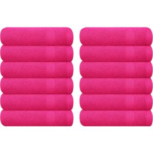 GLAMBURG Ultra Soft 12-Piece Washcloths Set 13x13-100% Ringspun Cotton - Durable & Highly Absorbent Face Towels - Ideal for use in Bathroom, Kitchen, Gym, Spa & General Cleaning - Hot Pink
