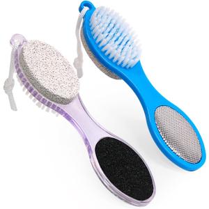 Pumice Stone Brush for Feet - 2 Pack Foot Brush Scrubber 4 in 1 Foot File Pedicure Paddle Kit for Foot Care (Lilac and Blue)