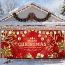 7x16 ft Christmas Garage Door Cover, Christmas Garage Door Decorations, Large Garage Door Cover, Holiday Backdrop Xmas Double 2 Car Garage Door Wall Celebrations for Outdoor Indoor (Red Gold)