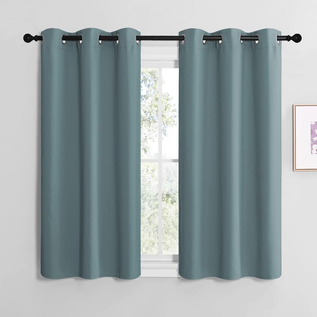 NICETOWN Modern Blackout Curtains Noise Reducing, Thermal Insulated and Privacy Room Darkening Drape Panels for Boy's Guest Room Door Small Short Window (Greyish Blue, 2 Panels, W42 x L48 -Inch)