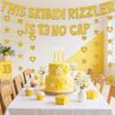 Skibidi Rizzler Birthday Banner Decorations - This Skibidi Rizzler Is 13 No Cap Gold Glitter Banner, Pre-Strung Stars Hearts Garland Ideas Funny Zoomer Gen Z Slang 13th Birthday Party Supplies
