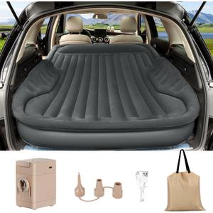 Self-Inflating SUV Air Mattress with Built in Electric Pump，car air Mattress with Pillow for Trunk，Portable car Mattress for Travle and Camping, Dark Grey