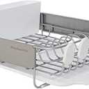 KitchenAid Compact Satin Wire Rust Resistant, Expandable Dish Rack with Angled Self Draining Drainboard with Removable Flatware Caddy, 23.18-Inch, Gray (16.06-Inch, White)