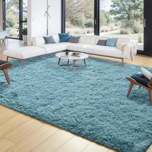 Merelax Soft Modern Indoor Large Shaggy Rug for Livingroom Bedroom Dorm Kids Room Home Decor, Non-Slip Plush Fluffy Furry Fur Area Rugs Comfy Nursery Accent Floor Carpet 9x12 Feet, Turquoise Green