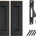 Pocket Door Pull and Edge Pull Oil Rubbed Bronze Set, 6Inch Handles Hardware Latch, Recessed Finger Flush Pulls, for Closet, Sliding, Barn Door