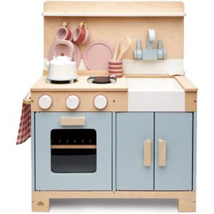 Tender Leaf Toys Mini Chef Home Kitchen Wooden Kitchenette Fully Equipped with Accessories for Pretend Cooking Develops Social, Creative & Imaginative Skills Learning Role Play Ages 3+ Years