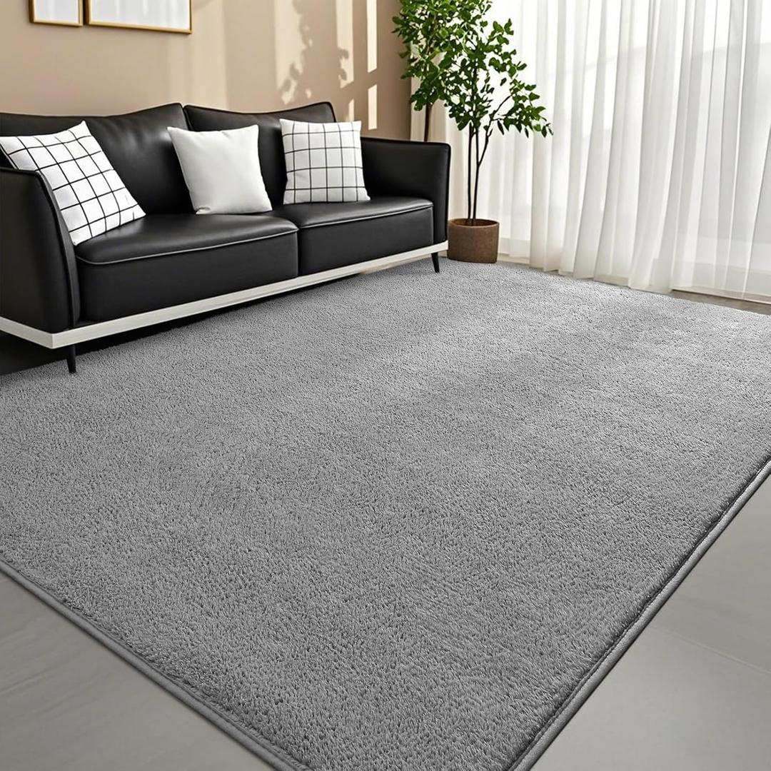 7x10 Feet Grey Area Rugs for Bedroom, Indoor Washable Memory Foam Rug for Living Room, Modern Aesthetic Minimalist Non-Slip Carpets for Kids Boys Girls Adults Dorm Home Decor