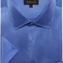 DiBanGu Mens Dress Shirts,Casual Solid Short Sleeve Shirt Regular Fit Summer Button Down Shirts with Pocket (XX-Large, Steel Blue)