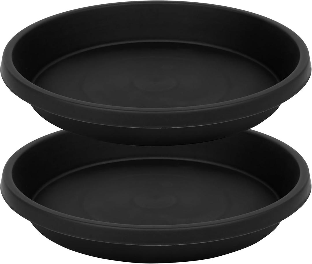 2 Pack Plant Saucer 10 Inch, Drip Trays for Potted Plants, Flower Pot Saucers Plant Trays for Pots, Plastic Planter Tray for Indoors, Plant Water Catcher Tray, Birdbaths for Outdoors (Black)