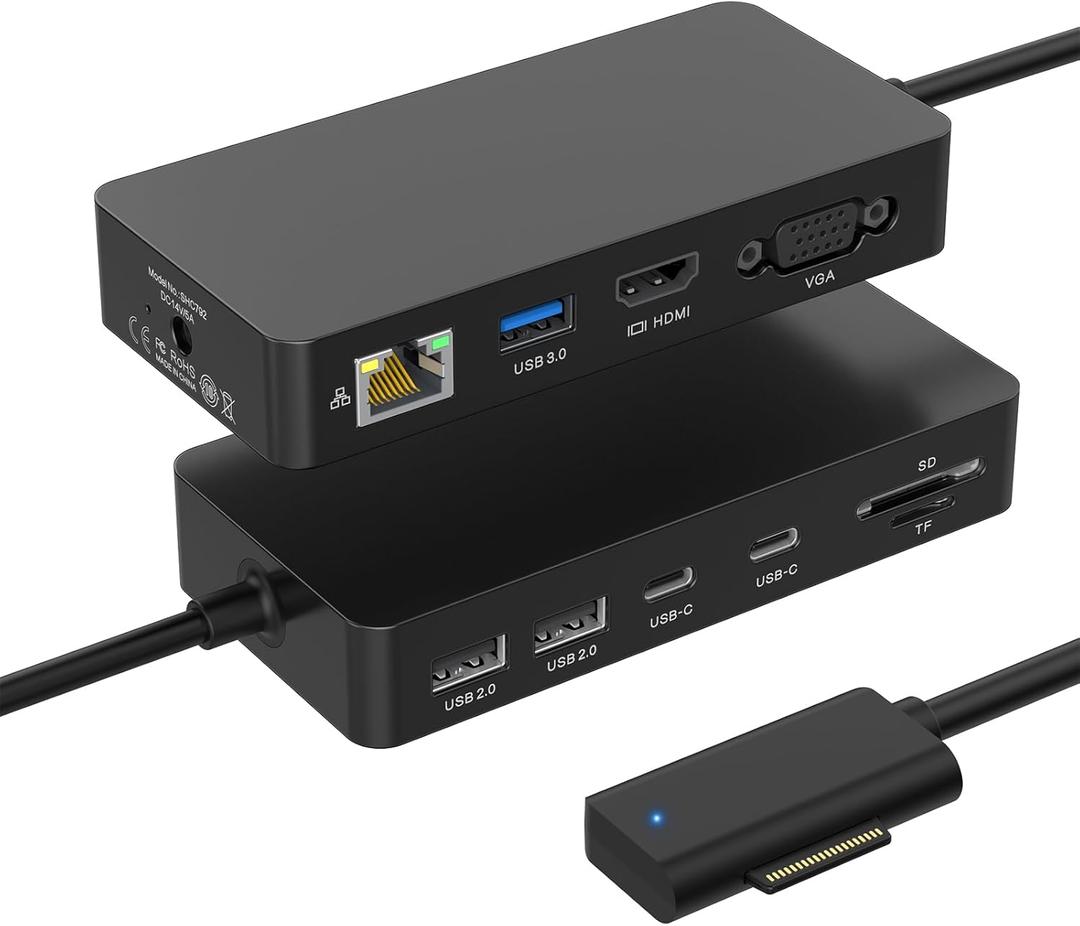 New MS Dock 2, 11 in 1 Docking Station with 4K@60HZ HDMI+VGA,Ethernet,USB-C/USB-A,SD/TF, for Pro 10/9/8/X/7/6/5/4/3, Laptop Go, Laptop 6-1, Book