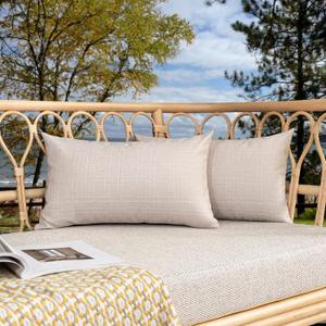 Kevin Textile Pack of 2 Outdoor Waterproof Throw Pillow Covers Decorative Square Outdoor Checkered Pillows Cushion Case Patio Pillows for Couch 12x20 inches 30x50 cm Light Beige