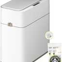 EKO Automatic Bathroom Trash Can with Lid, 2.1 Gallon Touchless Garbage Bin with Removable Bucket, Slim Stainless Steel Garbage Bin, Motion Sensor Trash Can for Bathroom, Bedroom, Office, White