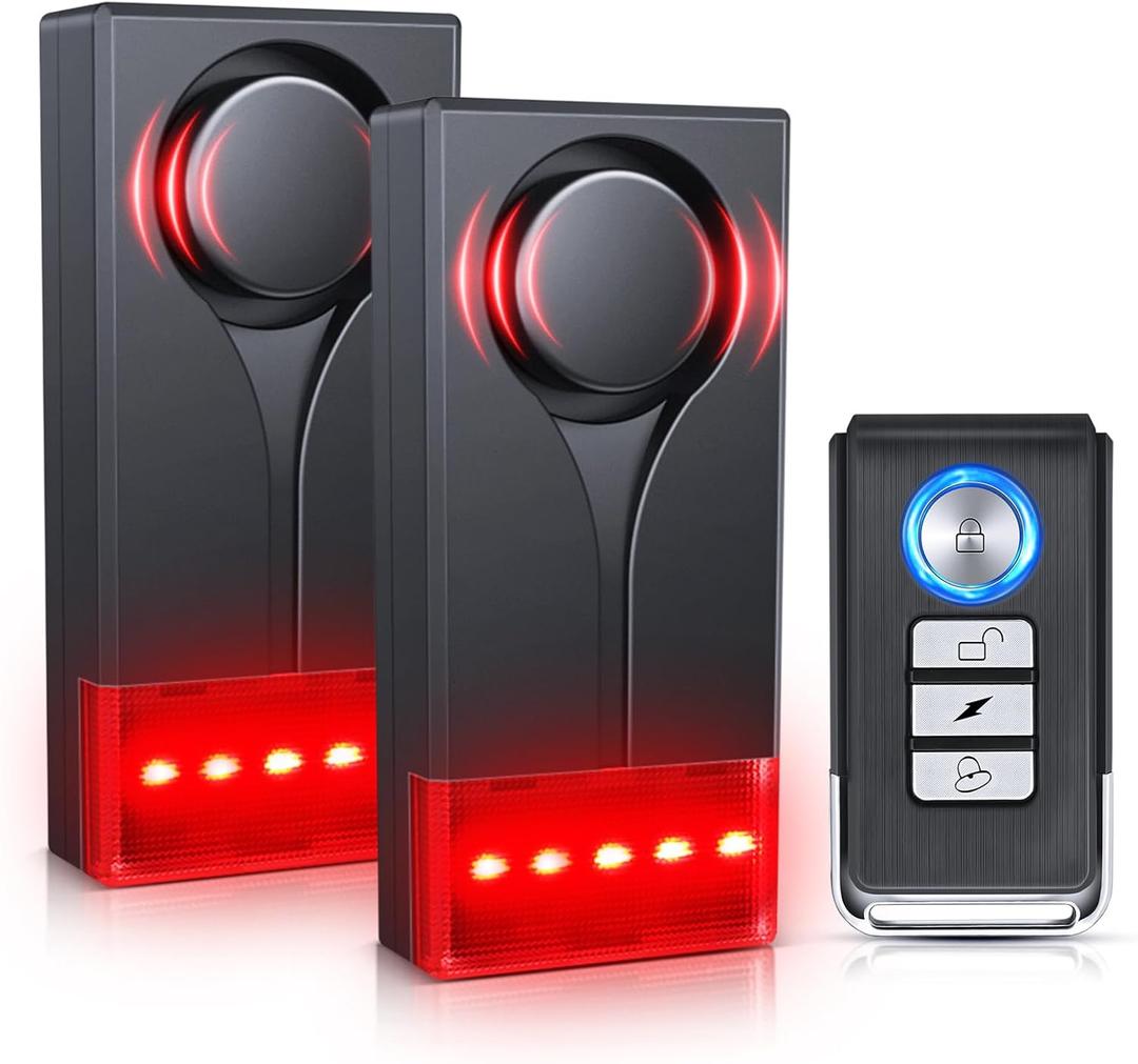 Car Anti-Theft Vibration Alarm, ELECTOP 108dB Automobile Vibration Sound & Light Alert, Wireless Remote Car Alert Automotive Warning Interior Safety Light with 2pcs Alarm