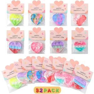 32 Pack Valentine Gifts for Kids - Cards with Mini Heart Pop Fidget Toys Bulk - Valentine Exchange for Girls Boys School Class Classroom Fidget Toys Party Favors