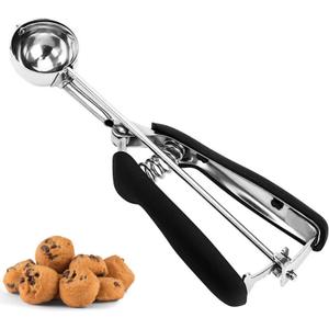 Cookie Scoop, Ice Cream Scoop, 1Tbsp/15 ml/0.5oz Cookie Scoops for Baking, 18/8 Stainless Steel Cookie Scooper for Baking, Ice Cream Scooper with Trigger Release, Cookie Dough Scoop with Non-Slip Grip (Black)