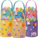 Breling 6 Pcs Large Easter Egg Basket Bulk Easter Bunny Baskets with Handles Reusable Felt Bucket for Candy Gifts Storage Party Favors 10 x 9 x 9 Inch(Pastel)