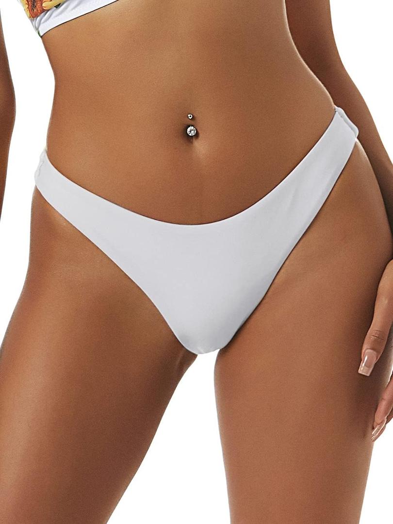 ZAFUL Women's High Cut Plain Bikini Bottom Mid Waist Solid Swimsuit Briefs Cheeky Bathing Suit High Leg Swim Bottoms (Large)