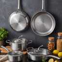 Titanium Cookware Set, 8-Piece Pots and Pans Set, Non-Stick Hammered Pro Titanium Pan with Lid, PFAS/PFOA/PTFE-Free, Dishwasher & Oven Safe, Compatible with Gas Stoves and Induction Cooktops