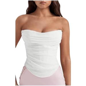 Floerns Women's Strapless Ruched Tube Tops Sleeveless Bandeau Concert Corset Top Large