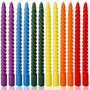 10 Inch Rainbow Spiral Taper Candles for Home Decoration, 12 Pack 6-Color Candlesticks for Dinner Party Wedding Holiday