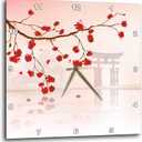3dRose Wall Clock Silent - 15 inch - Beautiful Japanese Sakura Red Cherry Blossoms Branching Reflecting Over Water - Oriental Inspired Designs