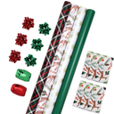 LaRibbons Christmas Wrapping Paper Set, Reindeer & Snowflake Design with Gift Bow & Ribbons & Tags, Perfect for Holiday, Party, Xmas Celebration,30 Inch X 10 Feet (4Rolls, 100 sq.ft.ttl.)