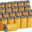 Amazon Basics 24-Pack 9V Alkaline Batteries, 5-Year Shelf Life - for Smoke/CO Detector, Electronics & Audio