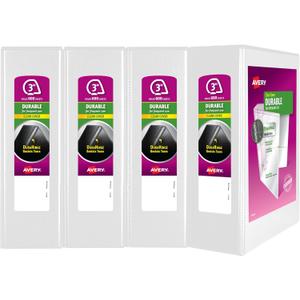 Avery 3 Ring Binder 3 Inch Slant Rings Durable View, White Binder for Home, Office, or School Use, 4 Pack (17030)