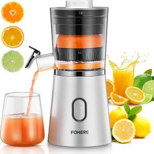 FOHERE Electric Citrus Juicer Squeezer, Automatic Orange Juicer with Power Cord, One Touch Operation, Portable Juicer Suitable for Lemon, Citrus Fruit, Easy to Clean, Silver