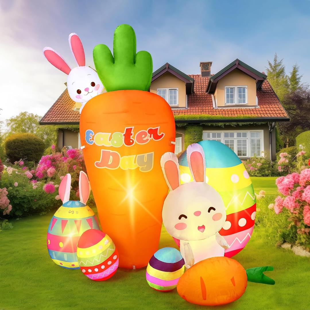 Easter Inflatables Decoration Easter Day Inflatable Outdoor Decor Build in LED Blow up for Spring Holiday Party Outdoor Garden Yard(6.6 ft,Carrot)