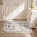Maxsoft Small 2x3 Rugs for Entryway, Washable Floral Area Rugs for Entrance, Low Pile Thin and Non-Slip Throw Carpet for Kitchen Floor, Front Door Indoor Door Mat, Bathroom, Bedroom Bedside, Pink