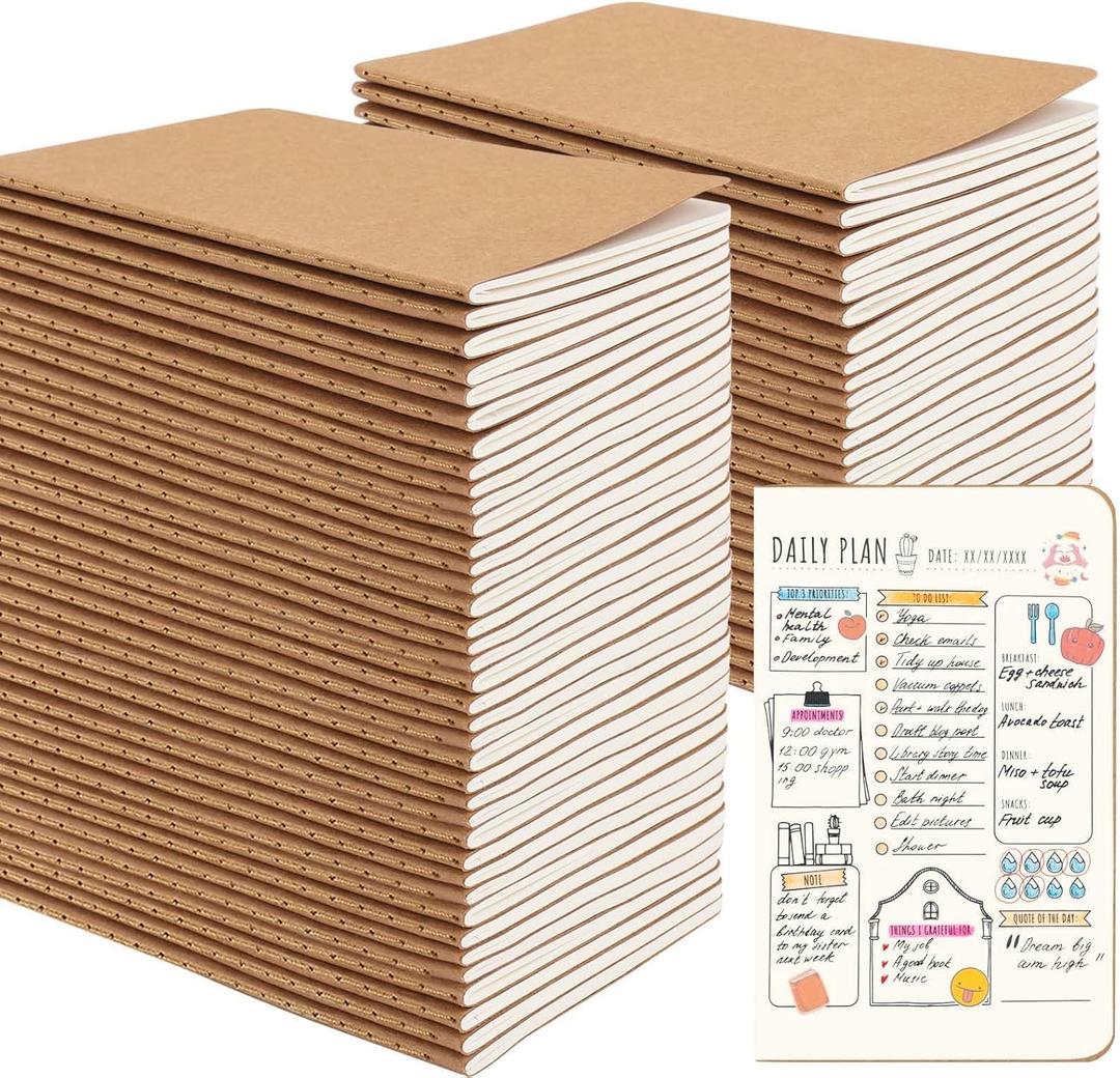 Oucaru 64PCS Mini Notebooks Bulk, 3.5" x 5.5", Brown, 60 Pages Blank Paper Small Pocket Notebook Set, Mini Journal Memo Notepads for Students, Traveler, School Office Supplies