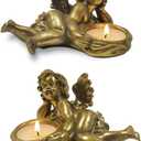 Gold Tea Light Candle Holders, Vintage Tealight Holders, Cherub Decor Angel Votives Candle Stick Holder, Set of 2