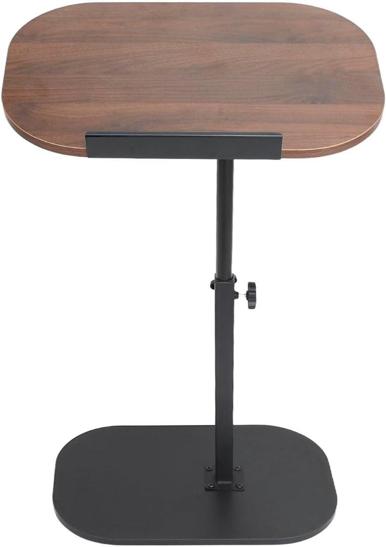 Side Table TV Tray for Couch,90 Tiltable Laptop Table Height Adjustable 360 Swivel C Shaped End Table for Small Spaces,Bedside Bathroom Living Room (Walnut)